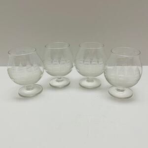 Vintage Toscany Etched Clipper Ship Crystal Brandy/Cognac Snifters-Set of (4)